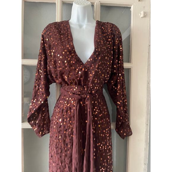 ASOS DESIGN midi dress with batwing sleeve and wrap waist in scatter sequin - Picture 6 of 8